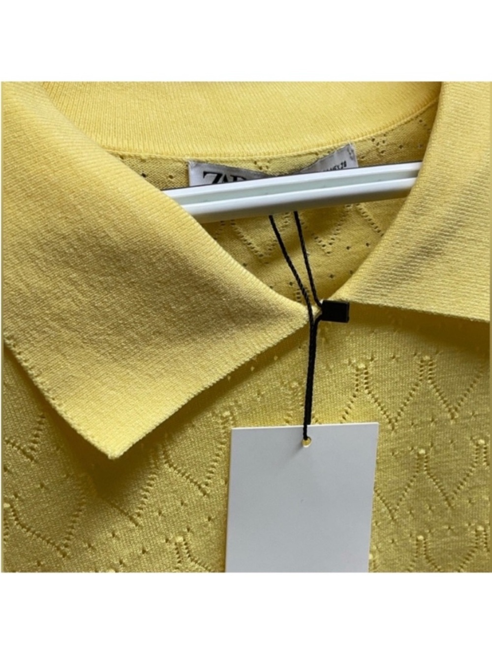 ZARA Womens Pointelle Knit Polo Yellow Size Medium - Picture 6 of 11
